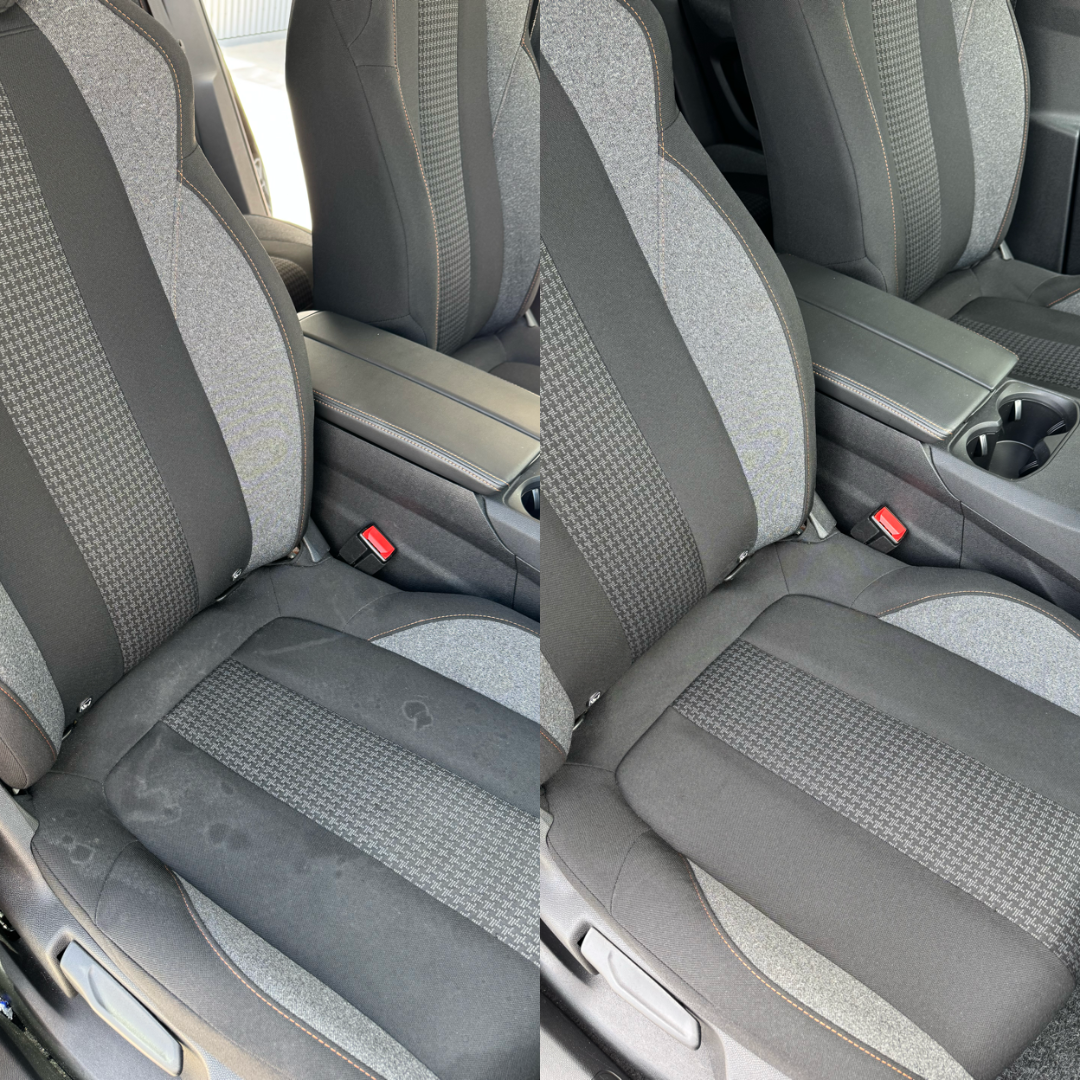 Avant après nettoyage d'un siège textile de voiture